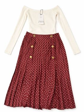 ZARA Outfit Bundle – Ribbed Top + Pleated Midi Skirt Size Small NWT